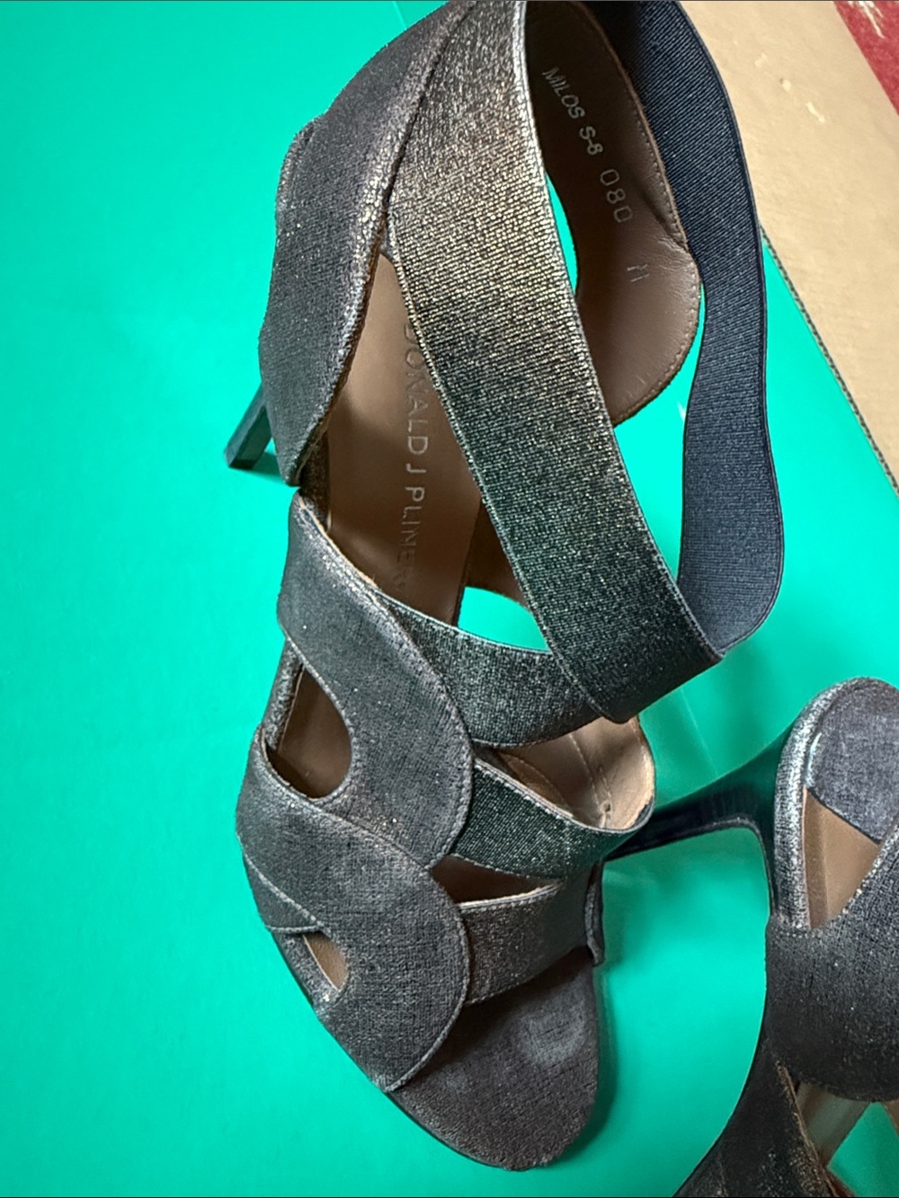 Donald J. Pliner Metallic Gunmetal Crisscross High Heel Sandals